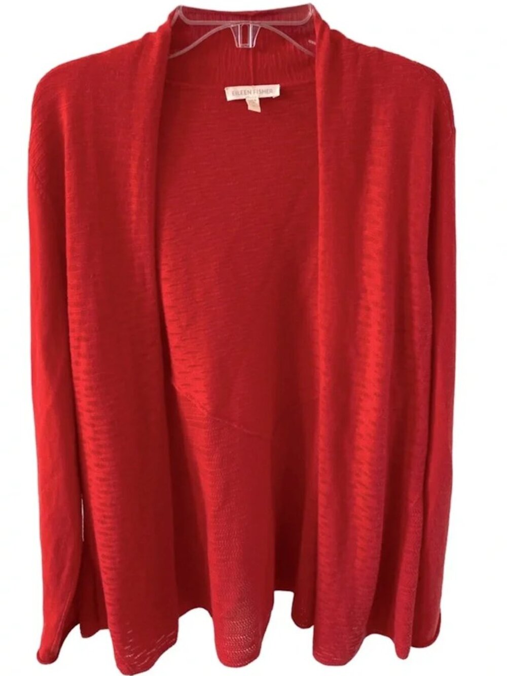 Eileen Fisher Open Front Cardigan Size Large Red Cashmere Cotton Blend